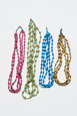 Triple strand paper bead necklace